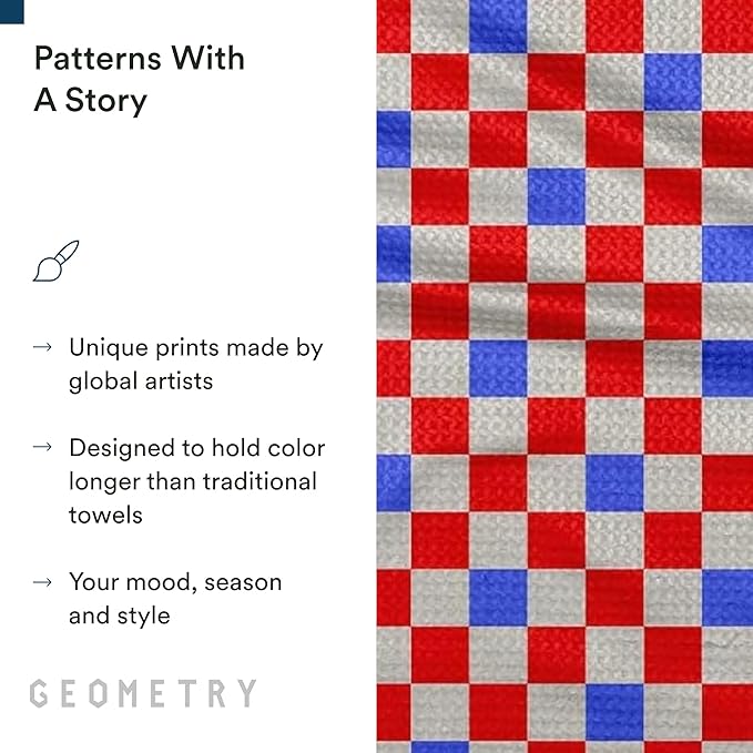 GEOMETRY Kitchen Towels - Quick Dry, Absorbent Microfiber Dish Towels for 4th of July, Memorial Day, Veterans Day, and Holiday Decor - Red, White, and Blue- Patriot Picnic