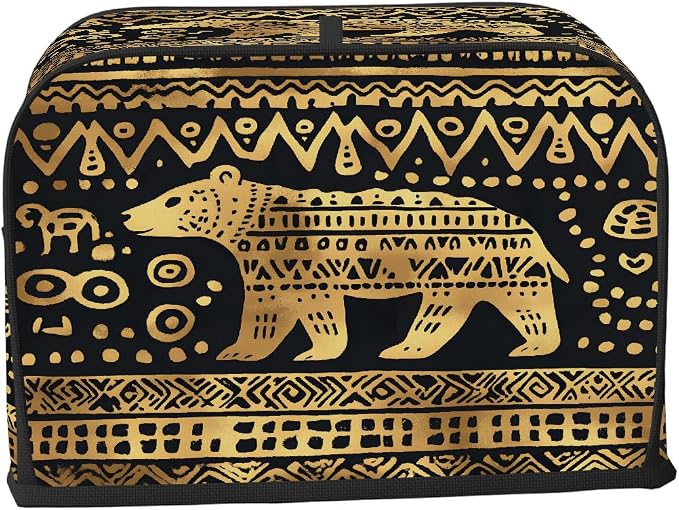 4 Slice Golden African Bear Toaster Cover Waterproof Dust Fingerprint Bread Machine Cover Washable Kitchen Appliance Protector For Home Kitchen Bakeware Table Decor Women Gifts