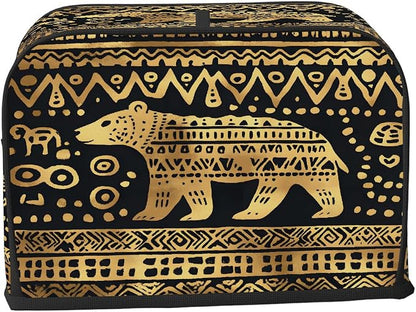 4 Slice Golden African Bear Toaster Cover Waterproof Dust Fingerprint Bread Machine Cover Washable Kitchen Appliance Protector For Home Kitchen Bakeware Table Decor Women Gifts