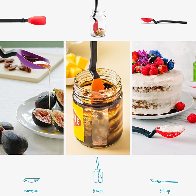 Dreamfarm Mini Supoon Non-Stick Sit-Up Silicone Scraping Cooking Spoon, Jar Scraper Measures 5ml Tsp - 8" Red