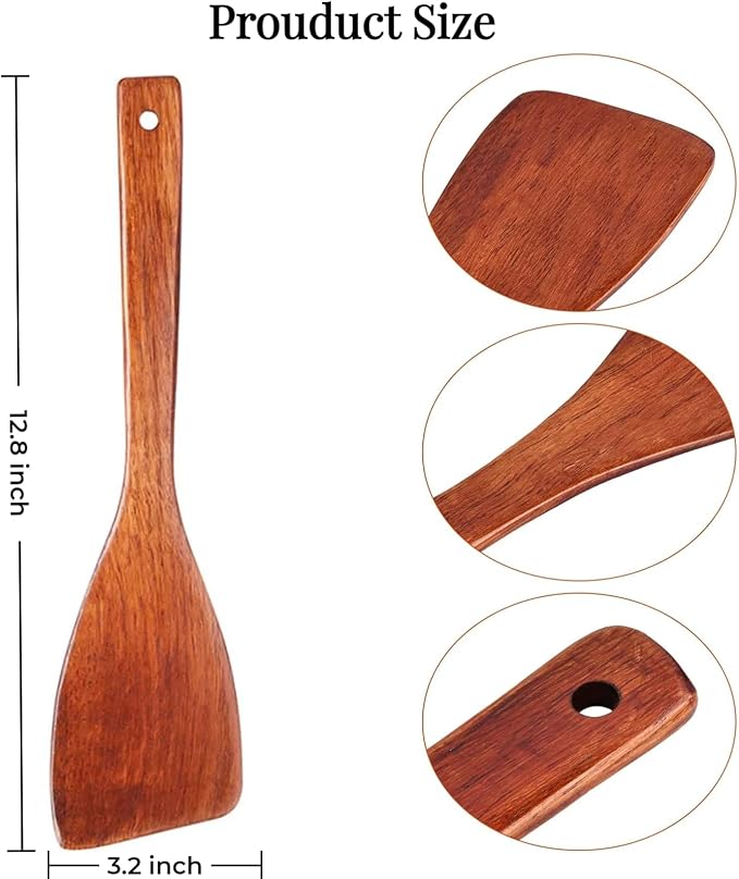 LorisArm 12.8-inch Cherry Wood Spatula 2 Pack, Long Handle Flat Wooden Spatula Cooking Utensils for Nonstick Cookware, Kitchen Spatula for Cooking Flipping, Serving, Scraping & Turning