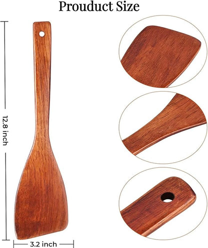 LorisArm 12.8-inch Cherry Wood Spatula 2 Pack, Long Handle Flat Wooden Spatula Cooking Utensils for Nonstick Cookware, Kitchen Spatula for Cooking Flipping, Serving, Scraping & Turning