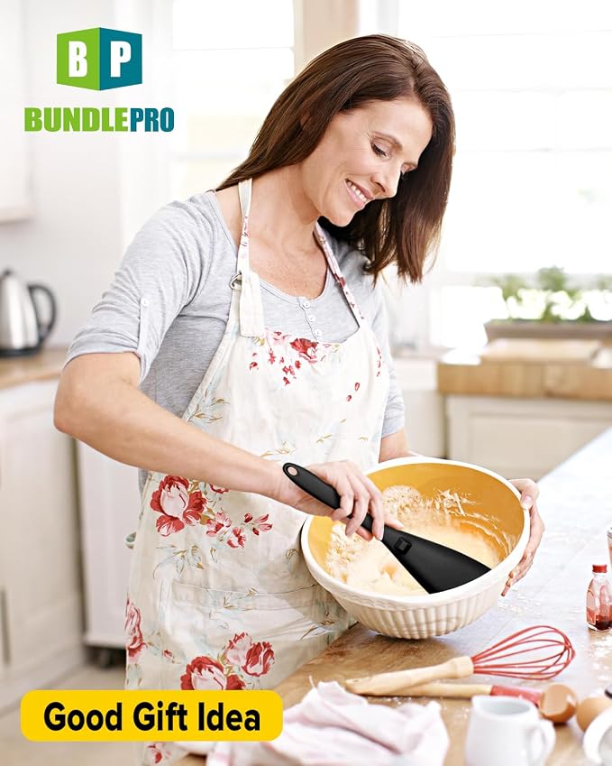 Pack of 2 Cooking Spoons for Non Stick Cookware, Multifunction Spatula Spoon BPA-Free, One-Piece Design, Suitable for Scooping, Scraping, Serving and Mixing(BLACK)