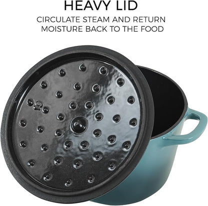 Flavehc Dutch Oven Pot with Lid 1.8 Qt Cast Iron Dutch Oven for Bread Baking, Slateblue Enameled Cast Iron Rice Pot, Small Deep Dutch Oven for Rice, Beans & Side Dishes