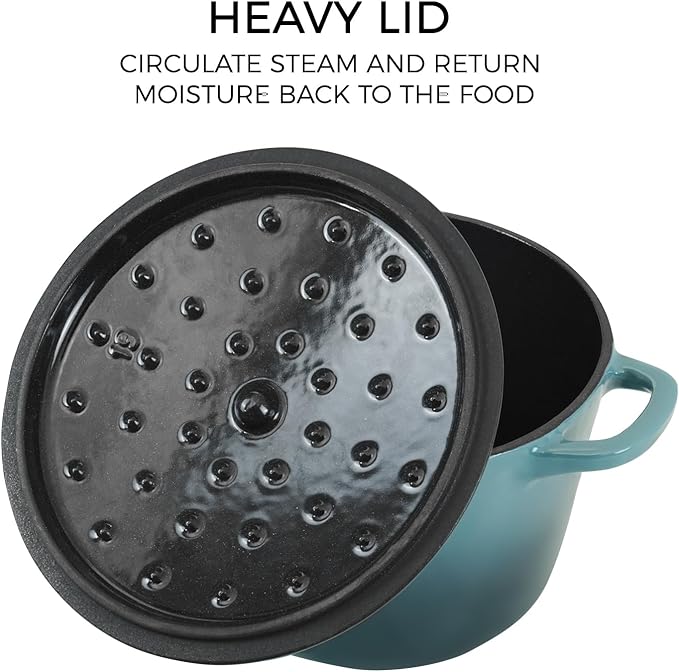 Flavehc Dutch Oven Pot with Lid 2.8 Qt Cast Iron Dutch Oven for Bread Baking, Slateblue Enameled Cast Iron Soup Pot, Small Deep Dutch Oven for Soup, Stews & Small Family Meals