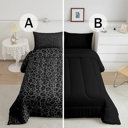 Manfei Black Wild Animal Skin Boys Girls Comforter Set Full Size Leopard Print Duvet Set Teens Bedroom Decor African Cheetah Wildlife Microfiber Soft Bedding