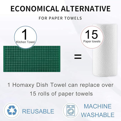 Homaxy 100% Cotton Terry Kitchen Towels(Dark Green, 13 x 28 inches), Checkered Designed, Soft and Super Absorbent Dish Towels, 12 Pack