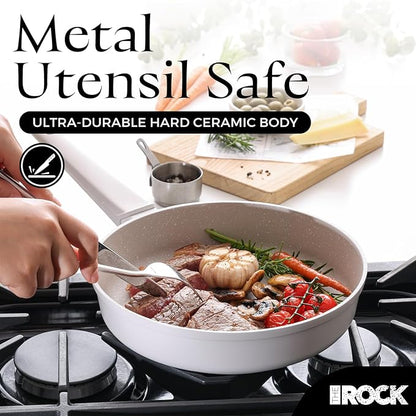 THE ROCK SOHO 15Pcs Ceramic Cookware Set – Non toxic Pots and Pans Set Non Stick with ROCK.TEC – Nothing Sticks, Never Warps, Lasts Longer, PTFE PFOA & PFAS Free, Induction & Dishwasher Safe, Cream