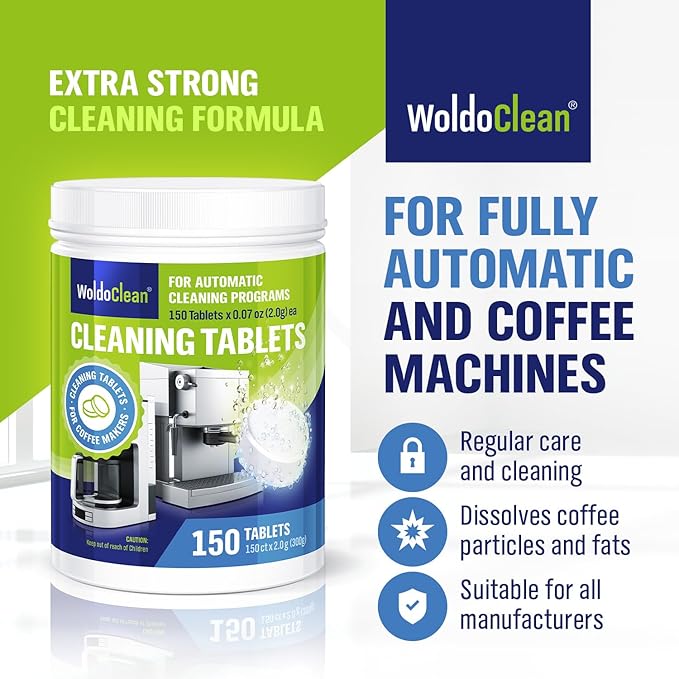 WoldoClean Cleaning Tablets for Espresso & Coffee Machine 150 Tabs - compatible with Breville Espresso Machines