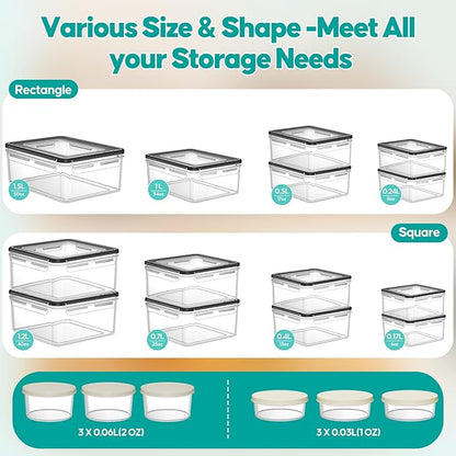 TOPCHASE 40 PCS Food Storage Containers with Lids Airtight (20 Containers & 20 Lids) - Plastic Food Containers for Kitchen Storage Reusable BPA-Free Leakproof Meal Prep Container with Labels & Pen