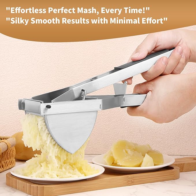 Heavy Duty Potato Ricer, Large 22oz Potato Masher, Stainless Steel Press and Mash Kitchen Gadget for Mashed Potatoes, Spaetzle Maker with Silicone Handle