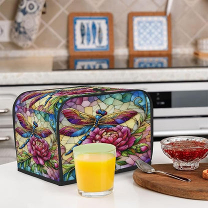 Flower Dragonfly Toaster Cover 2 Slice Wide Slot Washable Toaster Covers | Rainbow Art Dust and Fingerprint Protection Bread Maker Covers for Kitchen Accessories Decor Bakeware Women Gift