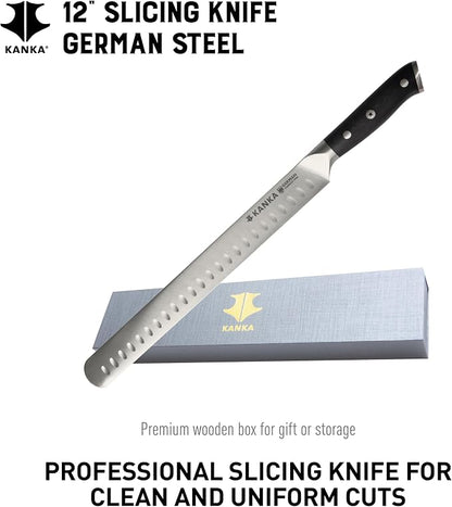 KANKA 12 inch Slicing Carving Knife - Ultra Sharp 1.4116 German Stainless Steel. Premium G10 Hamdle. Gift Box Included