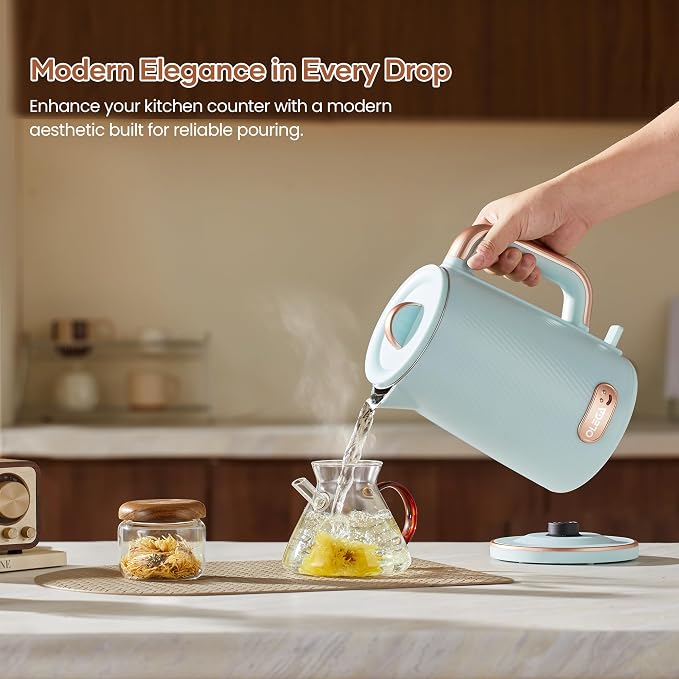 OLEGA Electric Kettle: 1200W Fast Boil Electric Water Kettles, 1.5L Double Wall Stainless Steel Tea Kettle, Auto Shut-Off, BPA-Free Hot Water Boiler Teapot for Coffee & Tea -Light Blue