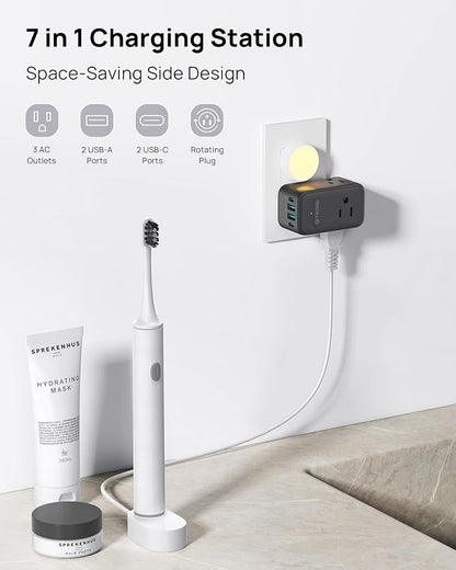 TROND 2 Pack Outlet Extender with USB, 3 Way Plug Adapter with 360 Rotating Plug, Outlet Splitter with 2 PD 20W USB C Charger, Small Charging Station for Home Dorm Room Travel Cruise Essentials