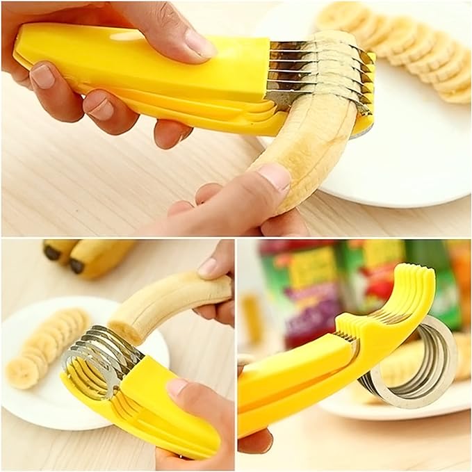 FireKylin Banana Slicer,ABS + Stainless Steel Fruit and Vegetable Salad Peeler Cutter Kitchen Tools For Banana, Strawberry,Grape（2 pcs）