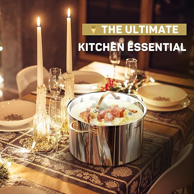Ciwete Stock Pot 20 Quart, 3 Ply Stainless Steel Stock Pot with Lid, 20 Quart Soup Pot with Copper Handle, Healthy Stockpots, Induction, Oven, Gas and Dishwasher Safe