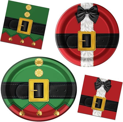 100 PCS Christmas Paper Plates and Napkins | Bundle Includes Paper Oval Dinner Plates and Napkins for Christmas Party Supplies
