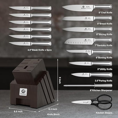 imarku Knife Set, 16Pcs Japanese Knife Set with Block & Built-in Sharpener, High Carbon Stainless Steel Kitchen Knives, Non-Slip Ergonomic Handle, Dishwasher Safe, Home Essentials Perfect for Gifts