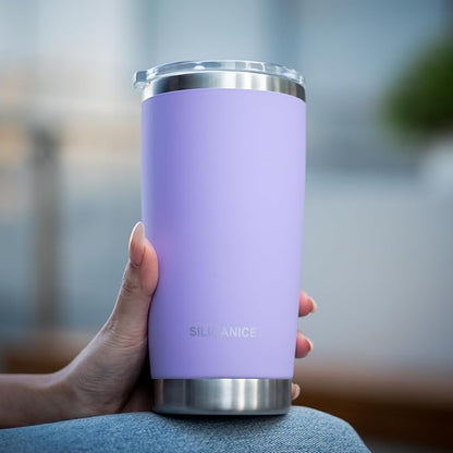 20oz Hygienic Stainless Steel Vacuum Insulated Tumbler w/ Easy-On/Easy-Off Lid - Removable slider, Double Wall 18/8 Travel Mug, BPA-Free, Fits Cup Holders, Premium Quality, Smart Value - Lilac