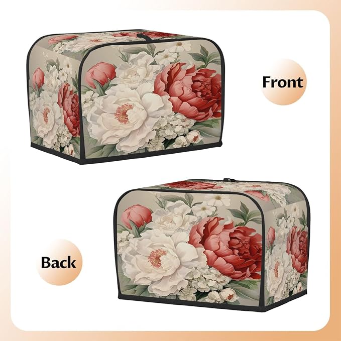 Vintage Flower Floral Toaster Cover 2 Slice Wide Slot Washable Kitchen Appliance Covers Fingerprint Bread Machine Dust Cover Small Toaster Oven Accessories Covers Bread Maker Bag Women Gift