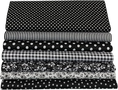 7PCS Different Patterns Printed Cotton Fabric Squares 50 cm x 50 cm Handmade Craft Cloths Bundle for Sewing Patchwork, Quilting, DIY Scrapbooking Tissue (Black)