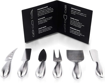 Lunar 6-Piece Cheese Knife Set - Premium Stainless Steel Cheese Knives Collection - Charcuterie Board Accessories Gift Ready w/ 15 Festive Recipes