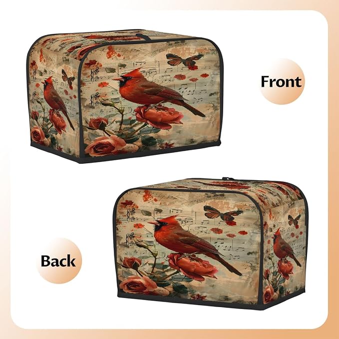 Flower Rose Red Bird Toaster Cover 2 Slice Wide Slot Washable Kitchen Appliance Covers Fingerprint Bread Machine Dust Cover Small Toaster Oven Accessories Covers Bread Maker Bag Women Gift