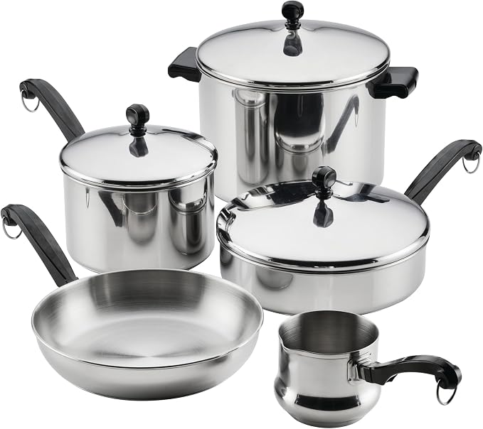 Farberware Classic Series Anniversary Edition Cookware Set, 8-Piece, Stainless Steel Pot and Pan Set