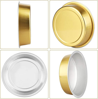 Beasea Disposable Pie Tins 4 Inch, 50 Pack Mini Tart Pans with Lids, 8 Oz Golden Aluminum Pie Pan Tin Tart Pans Round Oven Baking Mini Cake Pan for Pie Tart Quiche