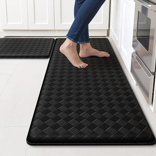 TranquilRelax 2-Piece Anti-Fatigue Kitchen Mats, Cushioned Non-Slip Waterproof Sink & Stove Floor Mats, Comfortable Standing Rug Set for Kitchen, Laundry & Entryway Black