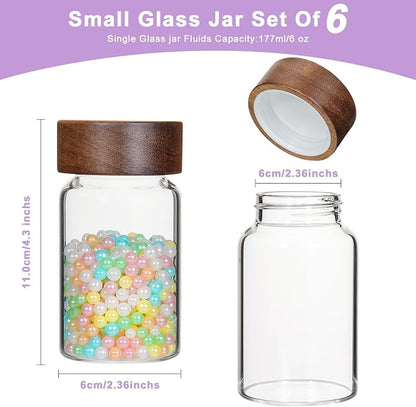 6 oz Glass Spice Jars Herb Seasoning Containers Small Glass mason Jars with Wooden Airtight Lids Food Storage Canister for Sugar Ground Kitchen Pantry Tea Coffee Bean Cookies Salt (6oz(177ml)*6 pack)