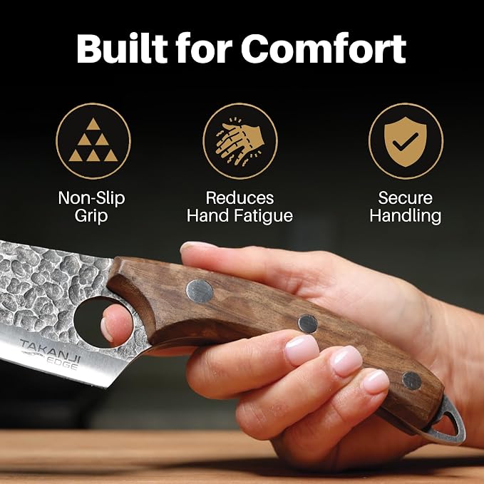 Spark Innovators Takanji Edge Knife – Ultra Sharp Japanese Style Chef's Knife, Forged Steel, All-Purpose Cooking Tool for Meat, Fish & Vegetables – Ergonomic Non-Slip Grip – Great Gift Idea for Chefs