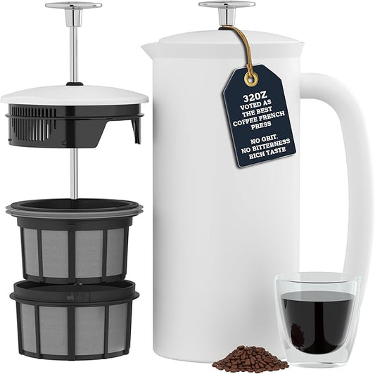 ESPRO Pro P7 French Press Coffee Maker - Double-Walled Stainless Steel Insulated with Micro-Filter - Matte White 32 oz