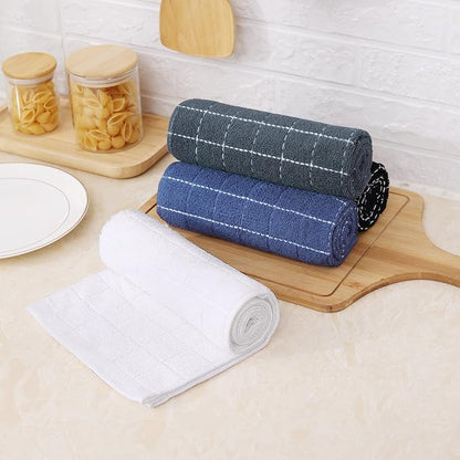 Mordimy 100% Cotton Terry Cloth Kitchen Towels, Super Soft and Absorbent Dish Towels for Drying, Checkered Designed Hand Towels for Kitchen, 16 x 26 Inches, 6 Pack, Grey