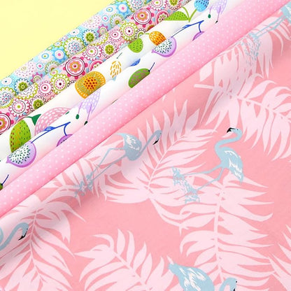 Fat Quarters Fabric Bundles,Pink Flamingo Floral Fabric 6PCS,Tropic Summer Style Cotton Fabric Material Squares 50 x 50 cm/20 x 20 Inch for Sewing Quilting Patchwork DIY Crafting Dressmaking Projects