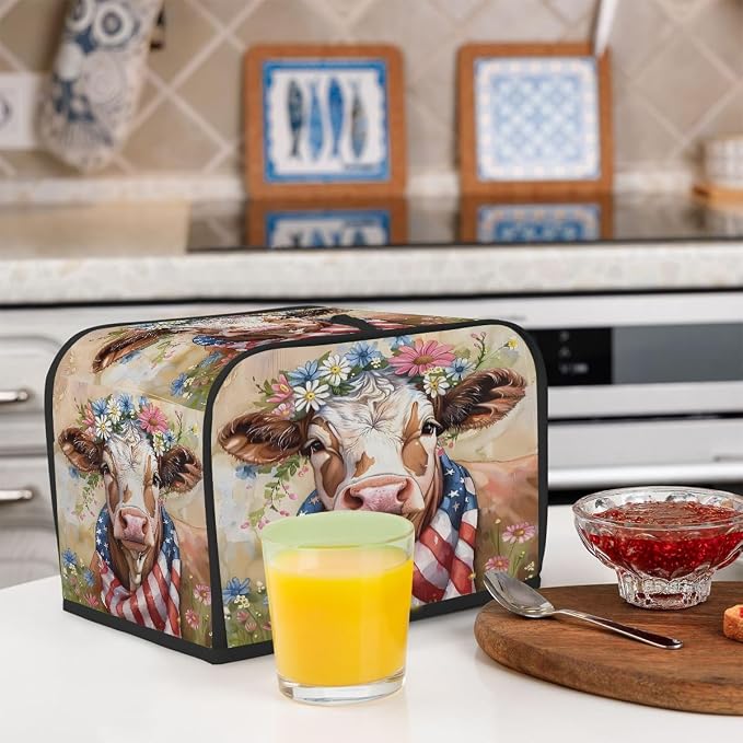 4 Slice Animal Highland Cow Toaster Cover Waterproof Dust Fingerprint Bread Machine Cover Washable Kitchen Appliance Protector For Home Kitchen Bakeware Table Decor Women Gifts