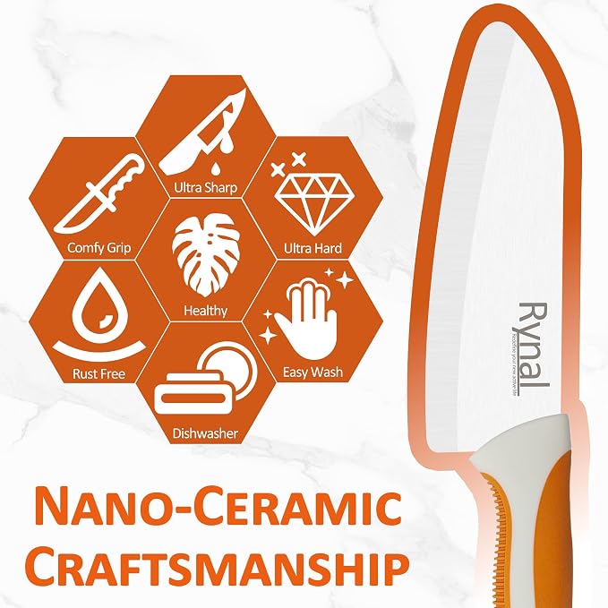 Ceramic Knife - 5.5" Chef's Santoku Knife - Light, Precise, Sharp Ceramic Kitchen Knife with Cover & Soft Grip