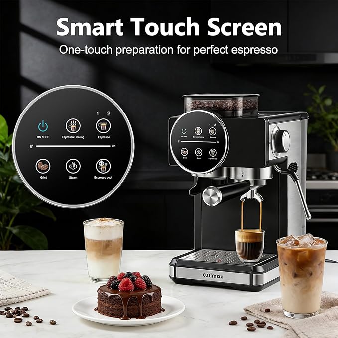 Espresso Machine with Grinder, 20 Bar Professional Expresso Coffee Machines with Milk Frother Steam Wand, Espresso Maker with 60oz Removable Water Tank, Cappuccino & Latte Machine for Home (Dark-Pro)