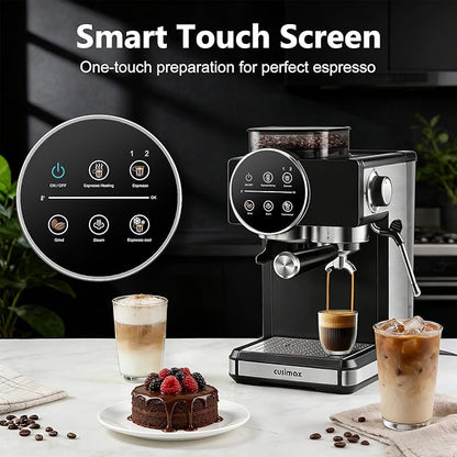 Espresso Machine with Grinder, 20 Bar Professional Expresso Coffee Machines with Milk Frother Steam Wand, Espresso Maker with 60oz Removable Water Tank, Cappuccino & Latte Machine for Home (Dark-Pro)