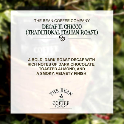 The Bean Organic Coffee Company Water Processed DECAF IL Chicco (Traditional Italian Roast), Dark Roast, Ground Coffee, 16-Ounce Bags (Pack of 2), Café Molido Tostado Orgánico descafeinado