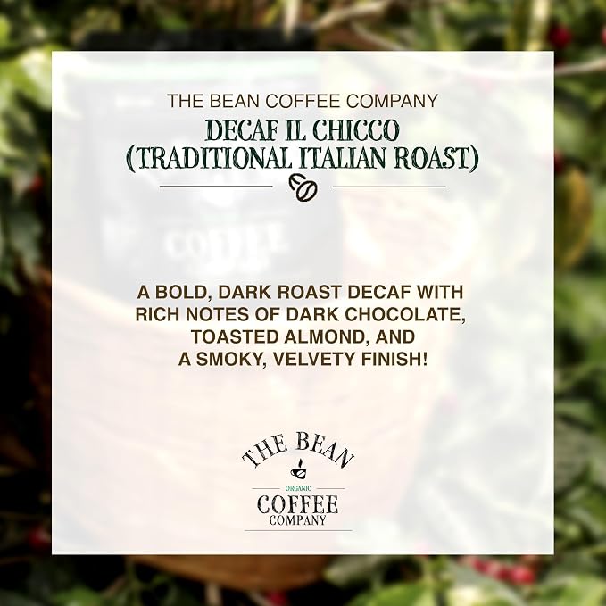 The Bean Organic Coffee Company Water Processed DECAF IL Chicco (Traditional Italian Roast), Dark Roast, Ground Coffee, 5-Pound Bag, Café Molido Tostado Orgánico descafeinado