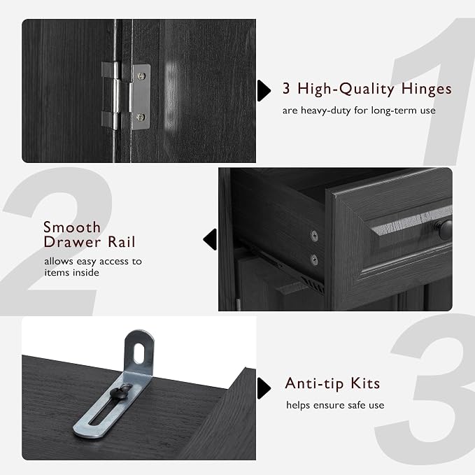 71.2" Tall Kitchen Pantry Cabinet with 3 Pull Out Cabinets Organizer, Farmhouse Embossed Texture Storage Cabinet with 6 Door Shelves, 2 Drawers, Black Freestanding Cupboard for Kitchen, Dining Room