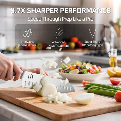 KnifeSaga Kitchen Knife Set with Block 17 Pcs, Knife Block Set, Japanese High Carbon Stainless Steel Knives Set for Kitchen with Sharpener, Razor Sharp Premium Block Knife Sets