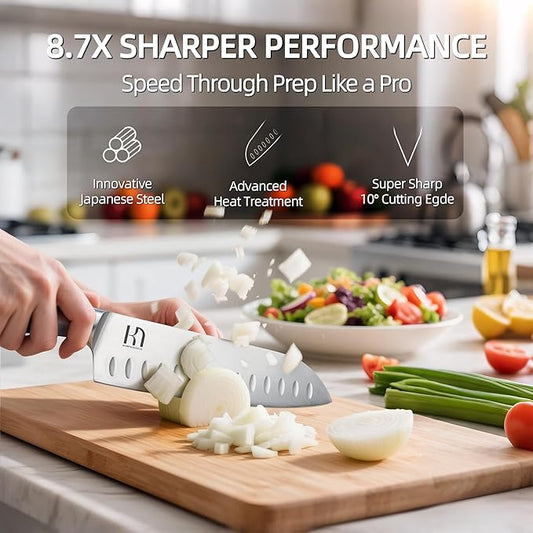 KnifeSaga Kitchen Knife Set with Block 17 Pcs, Knife Block Set, Japanese High Carbon Stainless Steel Knives Set for Kitchen with Sharpener, Razor Sharp Premium Block Knife Sets