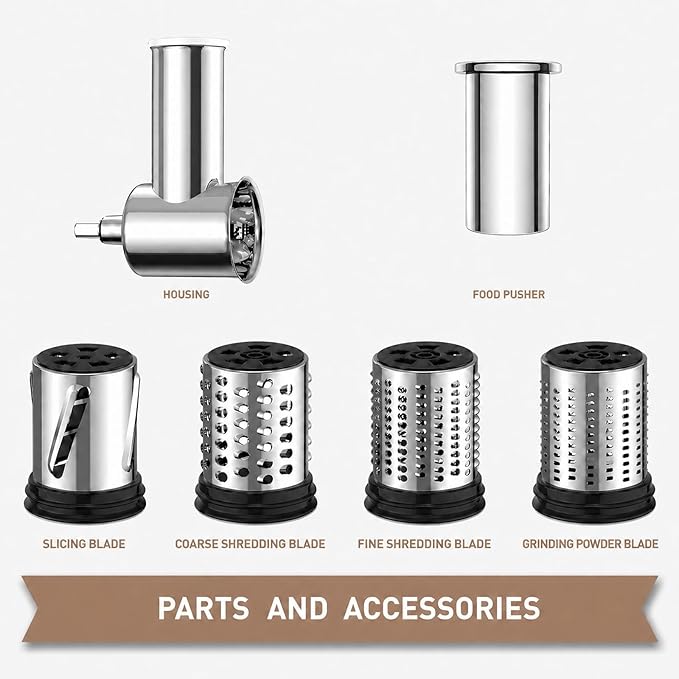 Stainless Steel Cheese Grater Attachment for KitchenAid Stand Mixer,4 Drum Blades for Slicing and Shredding Cheese & Vegetables,Dishwasher Safe Kitchen Prep Accessory for Salad Prep