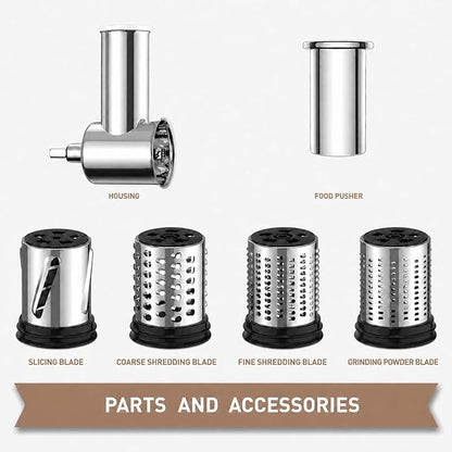 Stainless Steel Cheese Grater Attachment for KitchenAid Stand Mixer,4 Drum Blades for Slicing and Shredding Cheese & Vegetables,Dishwasher Safe Kitchen Prep Accessory for Salad Prep
