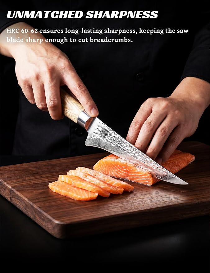 Fillet Knife for Fish and Meat, Lab Tested Ultra and Long-lasting Sharp, VG-10 Core 67Layers Damascus Stainless Steel Fishing Filet Knife, Premium Forged for Filleting and Cleaning