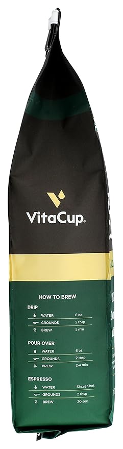VitaCup Perfect Low Acid Coffee Ground, USDA Organic & Fair Trade, Mycotoxin Free, Dark Roast Guatemala Single Origin, Clean & Pure for Drip Coffee Brewers and French Press, 10 ounces