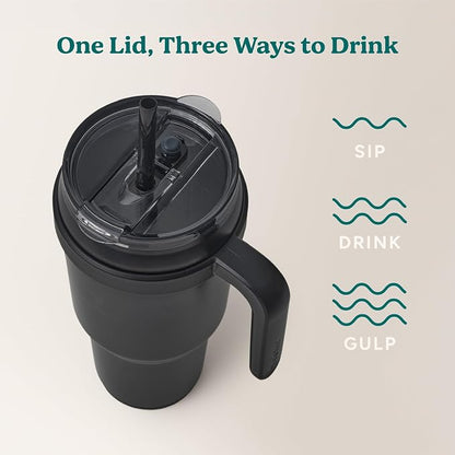 REDUCE 40 oz Stainless Steel Tumbler with Handle - Dual-Wall Vacuum Insulated Travel Mug, Sweat-Proof Lid & Reusable Straw - Keeps Drinks Cold for 24 Hrs, Fits Cupholders, Dishwasher Safe - Phantom